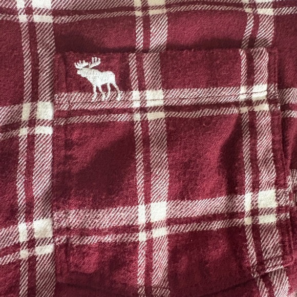 Y2K‎ Abercrombie & Fitch Women XS Flannel Shirt Dress Burgundy Plaid Long Sleeve - Picture 3 of 8
